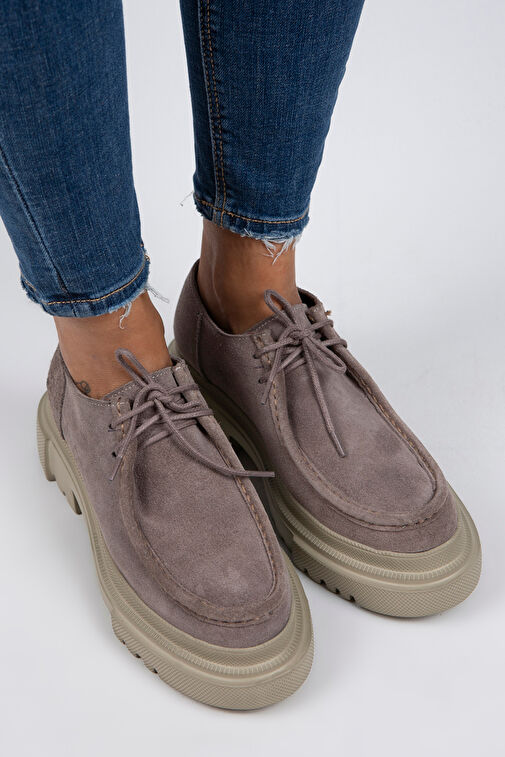 Manijero Carol Kadın Hakiki Deri Bağcıklı Vizon Süet Ayakkabı - Görsel 3