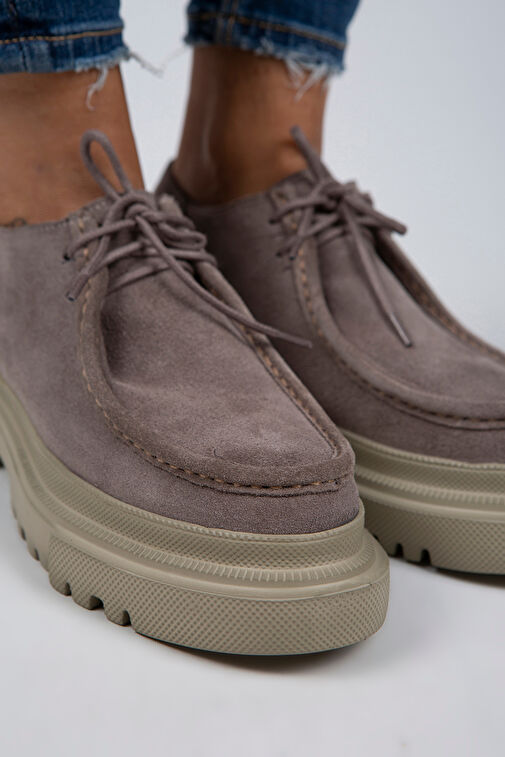 Manijero Carol Kadın Hakiki Deri Bağcıklı Vizon Süet Ayakkabı - Görsel 4