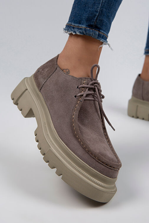 Manijero Carol Kadın Hakiki Deri Bağcıklı Vizon Süet Ayakkabı - Görsel 5