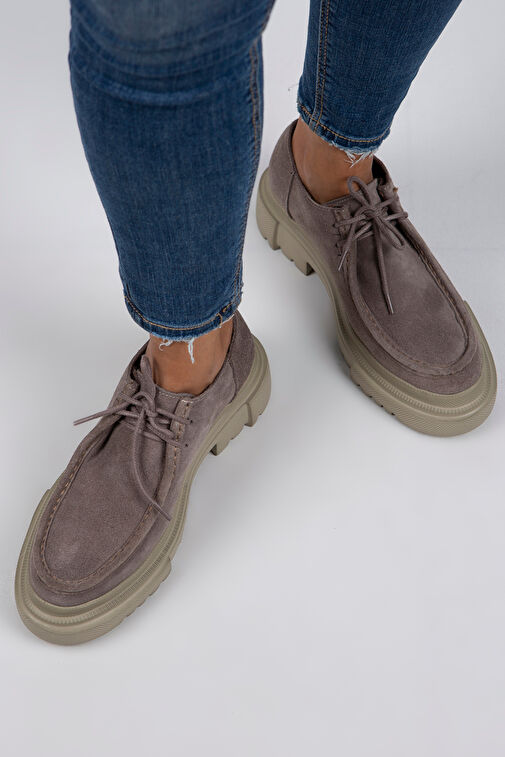 Manijero Carol Kadın Hakiki Deri Bağcıklı Vizon Süet Ayakkabı - Görsel 6