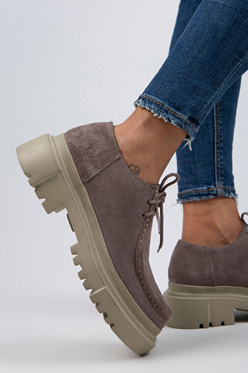 Manijero Carol Kadın Hakiki Deri Bağcıklı Vizon Süet Ayakkabı - Görsel 7