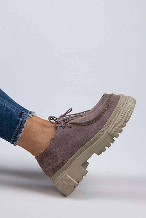 Manijero Carol Kadın Hakiki Deri Bağcıklı Vizon Süet Ayakkabı - Görsel 8