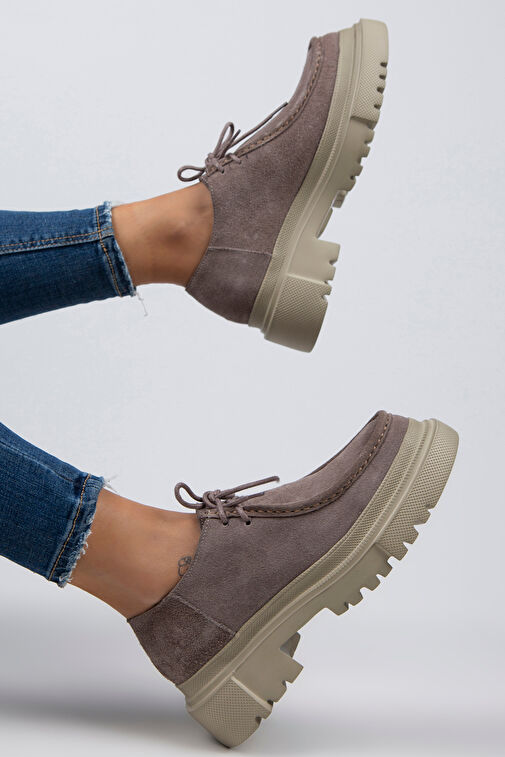 Manijero Carol Kadın Hakiki Deri Bağcıklı Vizon Süet Ayakkabı - Görsel 9