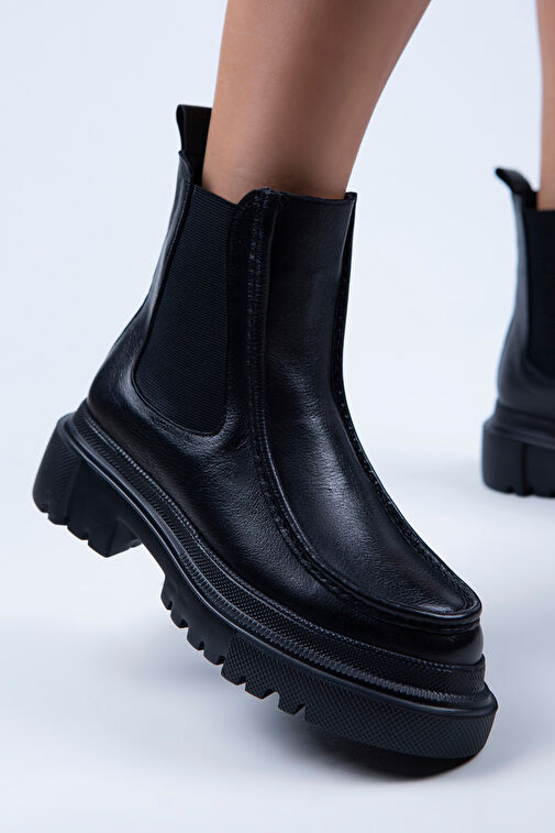 Manijero Agnes Kadın Hakiki Deri Çift Taraf Lastikli Siyah Bot - Görsel 2