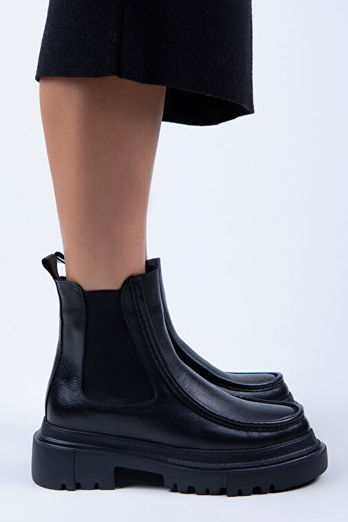 Manijero Agnes Kadın Hakiki Deri Çift Taraf Lastikli Siyah Bot - Görsel 3