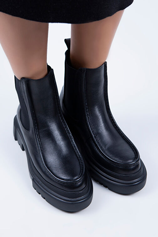 Manijero Agnes Kadın Hakiki Deri Çift Taraf Lastikli Siyah Bot - Görsel 4