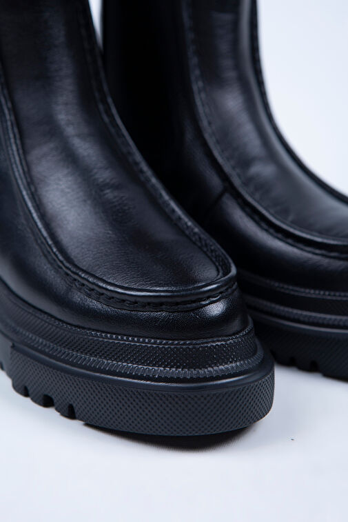 Manijero Agnes Kadın Hakiki Deri Çift Taraf Lastikli Siyah Bot - Görsel 5