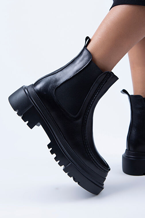 Manijero Agnes Kadın Hakiki Deri Çift Taraf Lastikli Siyah Bot - Görsel 6