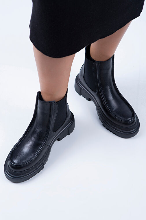 Manijero Agnes Kadın Hakiki Deri Çift Taraf Lastikli Siyah Bot - Görsel 7