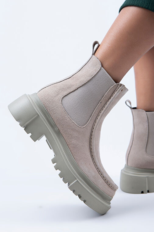 Manijero Agnes Kadın Hakiki Deri Çift Taraf Lastikli Bej Süet Bot - Görsel 2