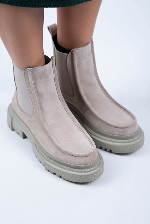 Manijero Agnes Kadın Hakiki Deri Çift Taraf Lastikli Bej Süet Bot - Görsel 4