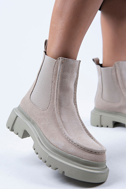 Manijero Agnes Kadın Hakiki Deri Çift Taraf Lastikli Bej Süet Bot - Görsel 6