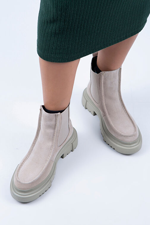 Manijero Agnes Kadın Hakiki Deri Çift Taraf Lastikli Bej Süet Bot - Görsel 7