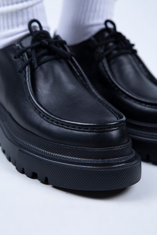 Manijero Carol Kadın Hakiki Deri Bağcıklı Siyah Ayakkabı - Görsel 5