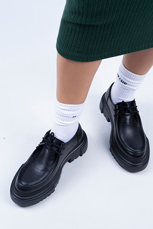 Manijero Carol Kadın Hakiki Deri Bağcıklı Siyah Ayakkabı - Görsel 7