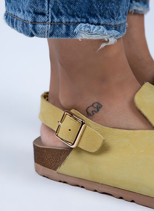 Manijero Sarı Kadın Deri Sandalet MNJ.076.01 - Görsel 5