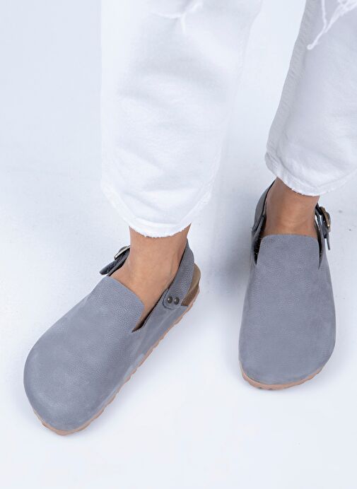 Manijero Gri Kadın Deri Sandalet MNJ.076.08 - Görsel 2