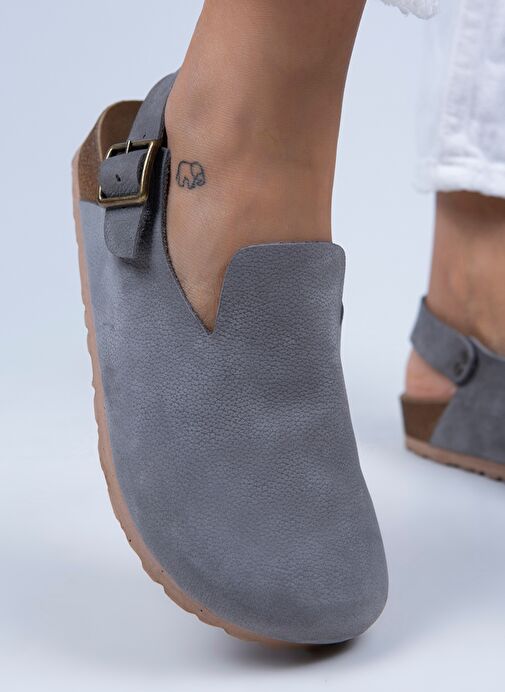 Manijero Gri Kadın Deri Sandalet MNJ.076.08 - Görsel 6