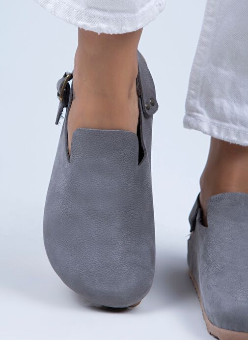 Manijero Gri Kadın Deri Sandalet MNJ.076.08 - Görsel 7