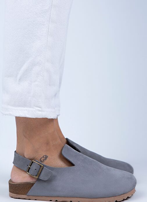 Manijero Gri Kadın Deri Sandalet MNJ.076.08 - Görsel 3