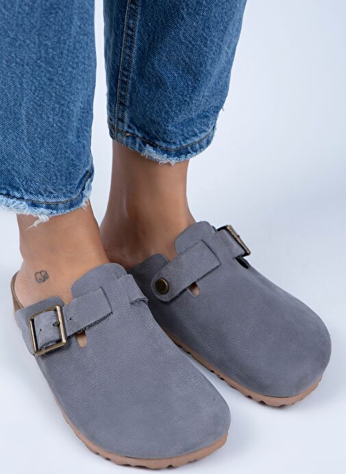 Manijero Gri Kadın Deri Terlik MNJ.077.05 - Görsel 4