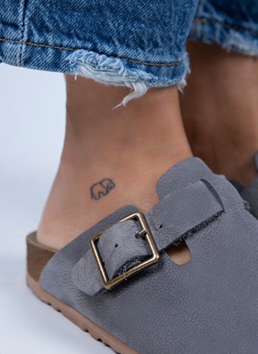 Manijero Gri Kadın Deri Terlik MNJ.077.05 - Görsel 5