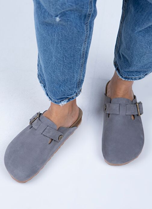 Manijero Gri Kadın Deri Terlik MNJ.077.05 - Görsel 7