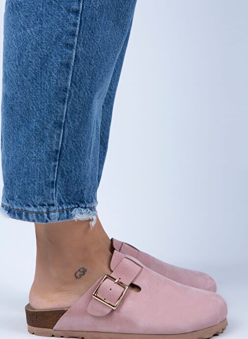 Manijero Pembe Kadın Deri Terlik MNJ.077.06 - Görsel 2
