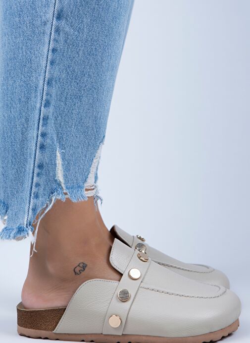 Manijero Bej-Gold Kadın Deri Terlik MNJ.011.06 - Görsel 3