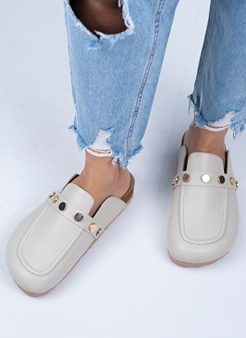 Manijero Bej-Gold Kadın Deri Terlik MNJ.011.06 - Görsel 7