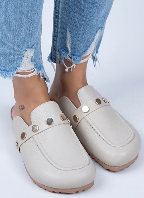 Manijero Bej-Gold Kadın Deri Terlik MNJ.011.06 - Görsel 2