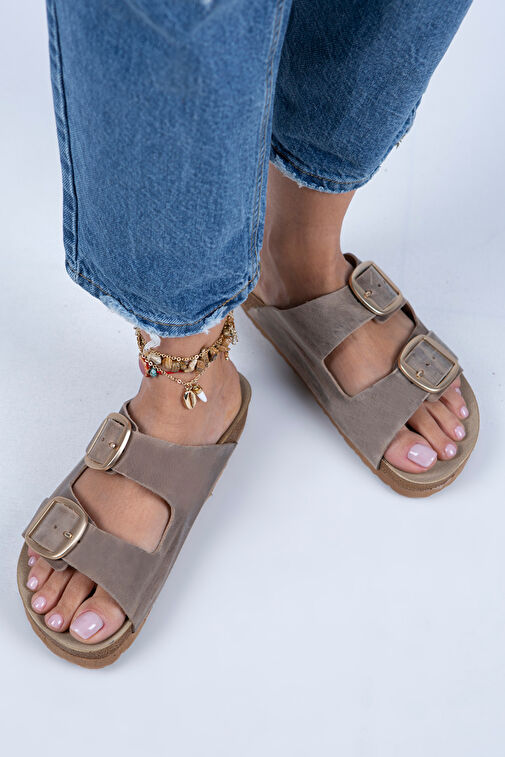 Manijero Vizon-Gold Kadın Deri Terlik MNJ.062.05 - Görsel 6