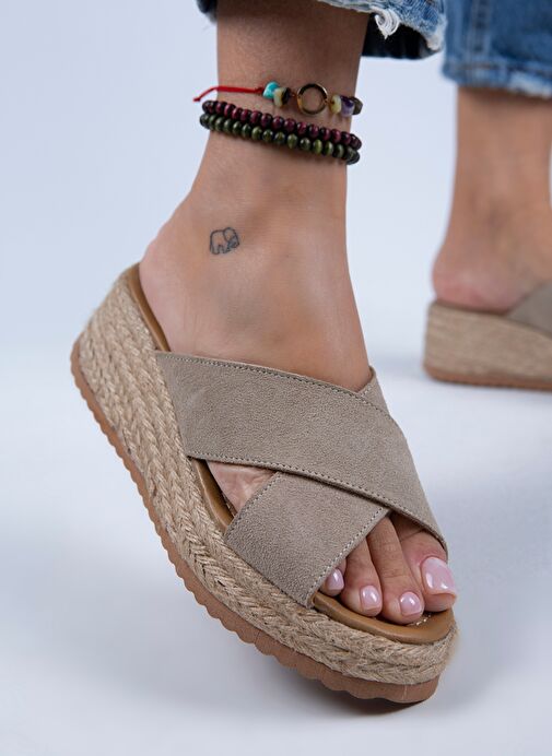 Manijero Bej Kadın Süet Terlik MNJ.079.02 - Görsel 5