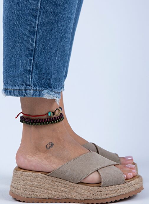 Manijero Bej Kadın Süet Terlik MNJ.079.02 - Görsel 2