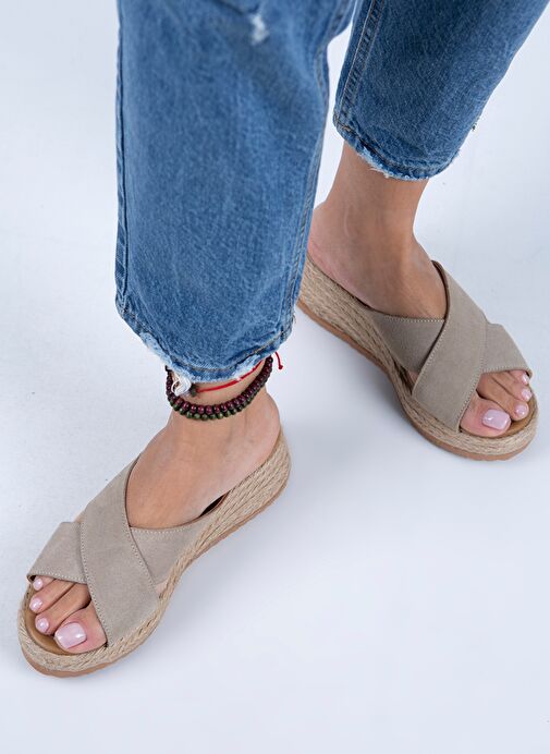 Manijero Bej Kadın Süet Terlik MNJ.079.02 - Görsel 7