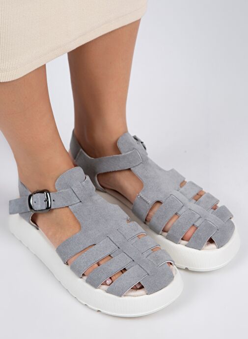 Manijero Gri Kadın Süet Sandalet MNJ.034.11 - Görsel 4