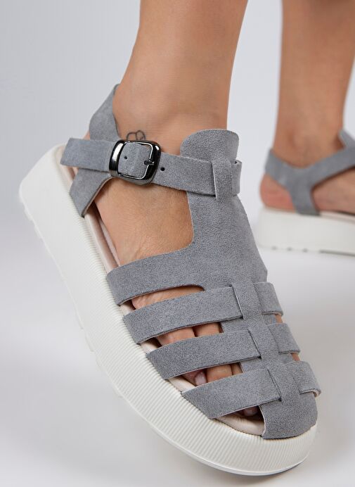 Manijero Gri Kadın Süet Sandalet MNJ.034.11 - Görsel 6
