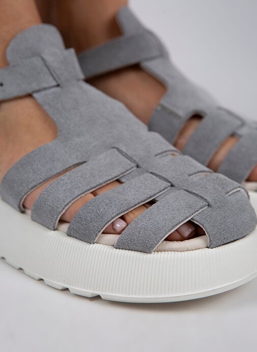 Manijero Gri Kadın Süet Sandalet MNJ.034.11 - Görsel 5