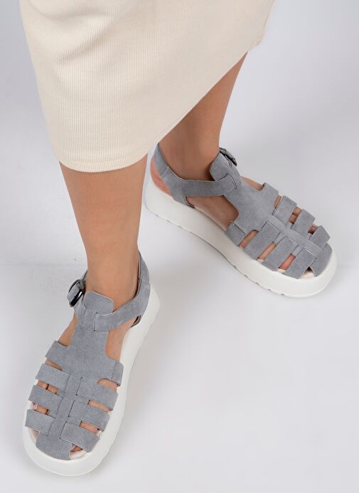 Manijero Gri Kadın Süet Sandalet MNJ.034.11 - Görsel 2