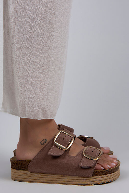 Manijero Vizon-Gold Kadın Deri Terlik MNJ.038.12 - Görsel 2