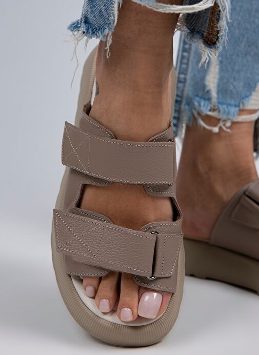 Manijero Bej Kadın Deri Terlik MNJ.082.02 - Görsel 6