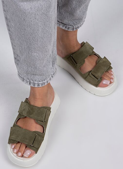 Manijero Çağla Yeşili-Beyaz Kadın Süet Terlik MNJ.082.03 - Görsel 6