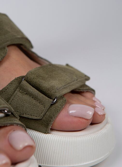 Manijero Çağla Yeşili-Beyaz Kadın Süet Terlik MNJ.082.03 - Görsel 5