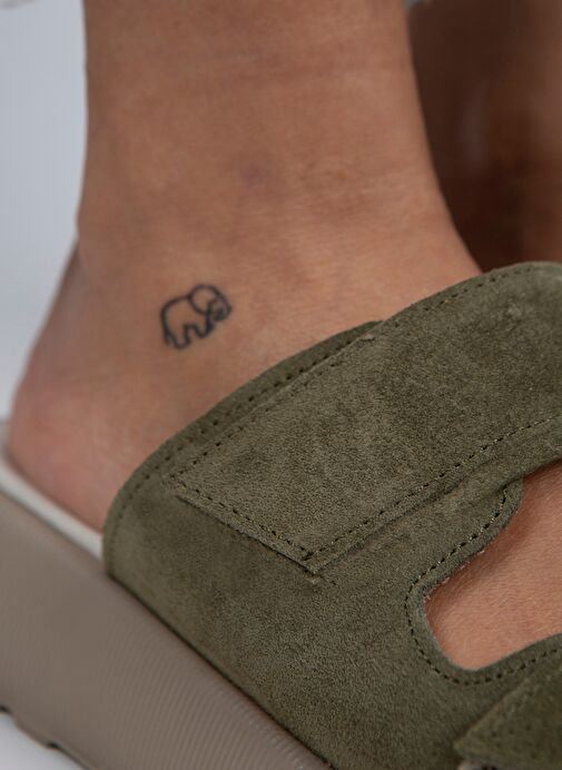 Manijero Çağla Yeşili-Bej Kadın Süet Terlik MNJ.082.04 - Görsel 5