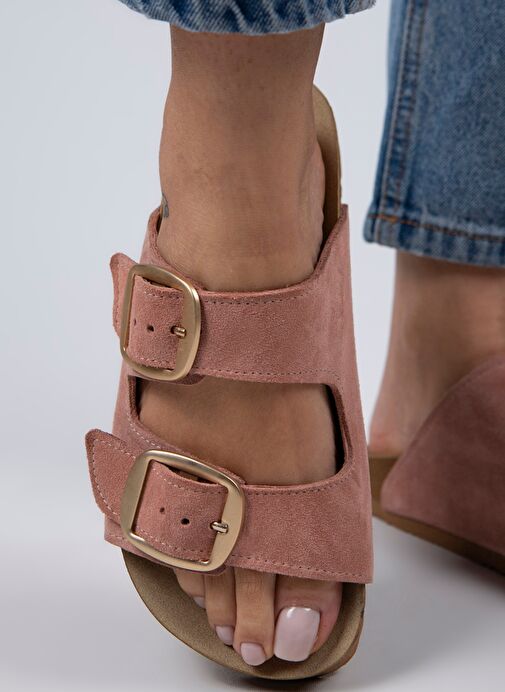 Manijero Pudra-Gold Kadın Süet Terlik MNJ.010.31 - Görsel 5