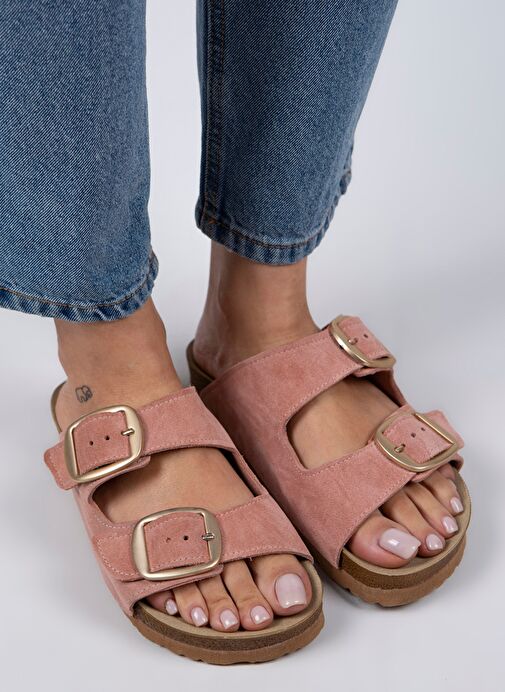 Manijero Pudra-Gold Kadın Süet Terlik MNJ.010.31 - Görsel 4