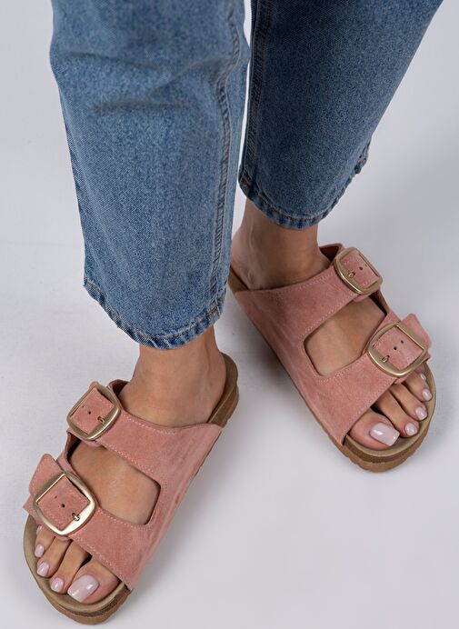 Manijero Pudra-Gold Kadın Süet Terlik MNJ.010.31 - Görsel 6