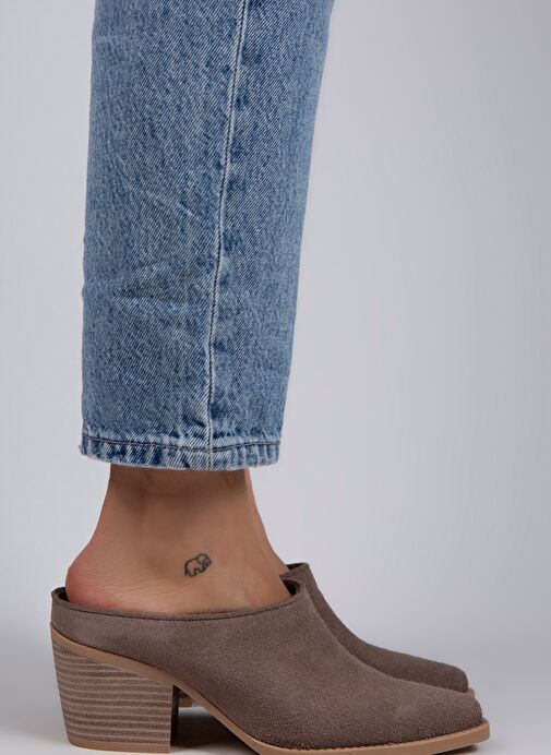 Manijero Stella Kadın Hakiki Deri Western Vizon - Süet Terlik - Görsel 2