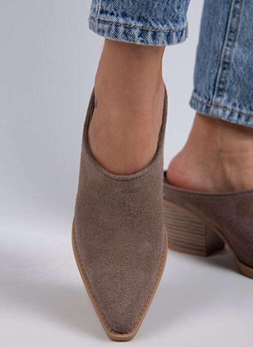 Manijero Stella Kadın Hakiki Deri Western Vizon - Süet Terlik - Görsel 5