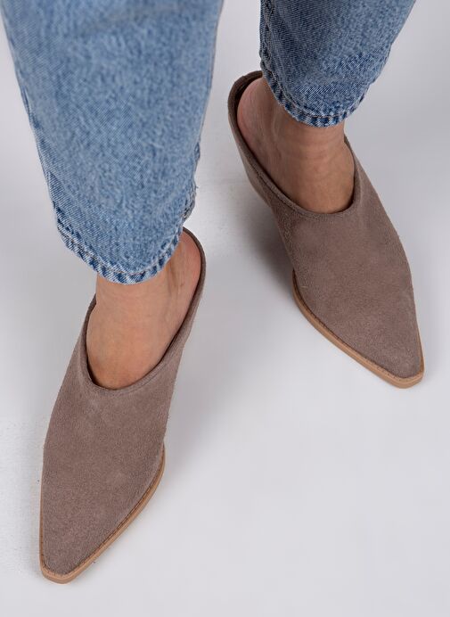 Manijero Stella Kadın Hakiki Deri Western Vizon - Süet Terlik - Görsel 6